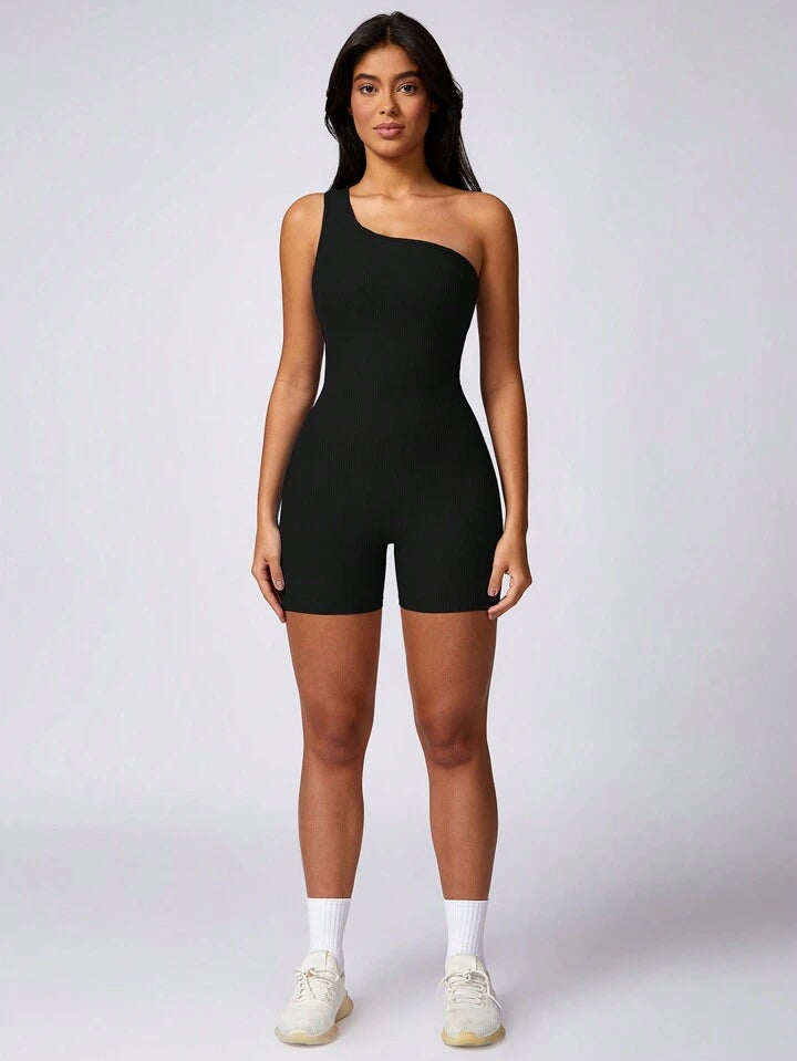 Skynniao Single Shoulder Black Active Romper