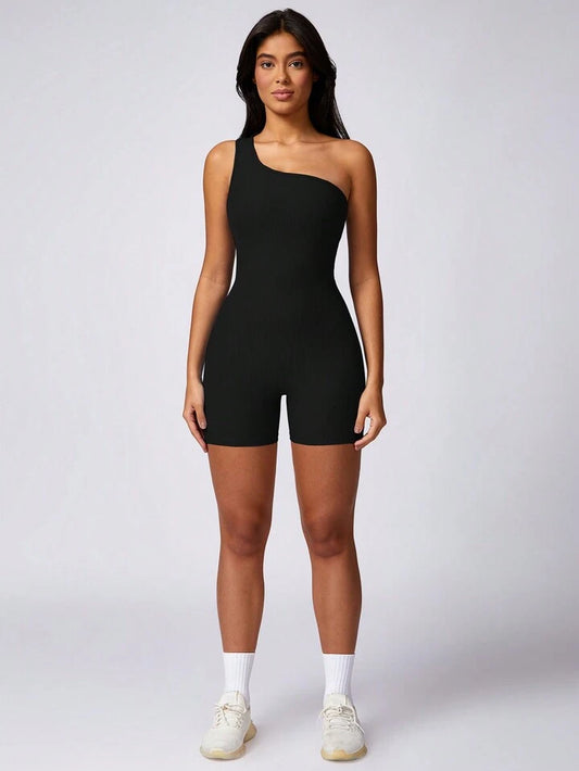 Skynniao Single Shoulder Black Active Romper