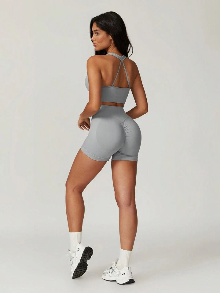 Giselle Light Gray Sports Bra + Short Set