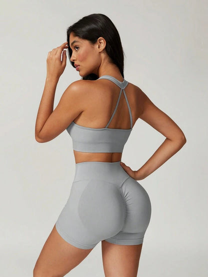 Giselle Light Gray Sports Bra + Short Set