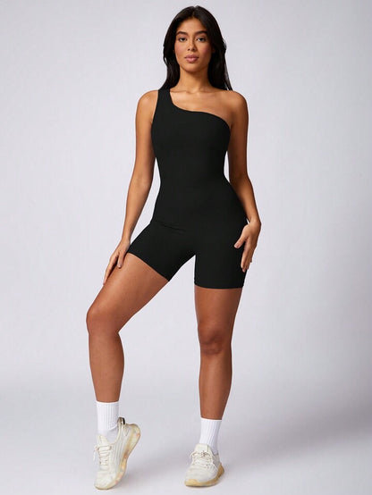 Skynniao Single Shoulder Black Active Romper