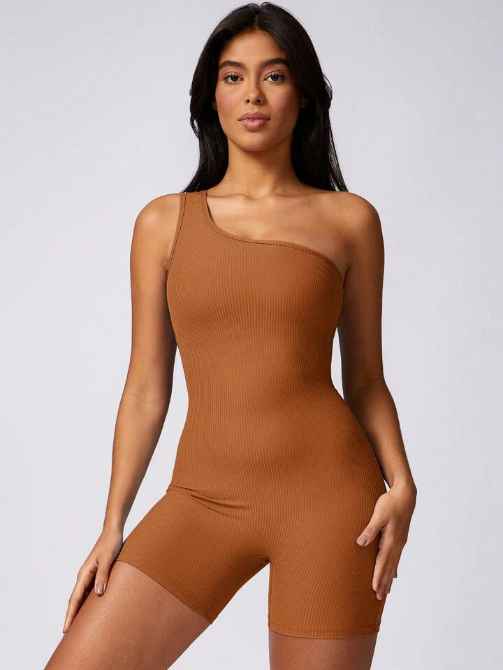 Skynniao Single Shoulder Brown Active Romper