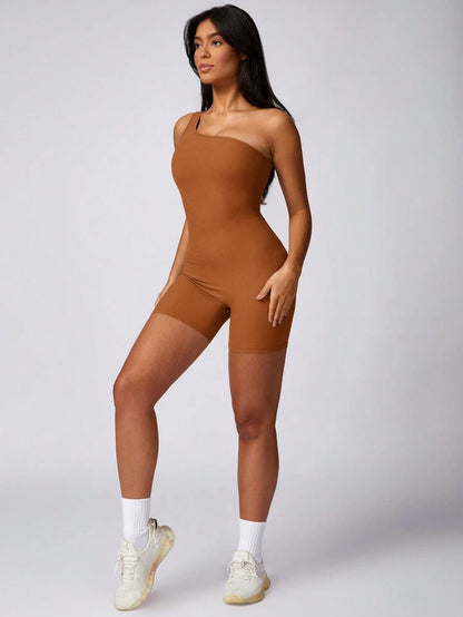 Skynniao Single Shoulder Brown Active Romper