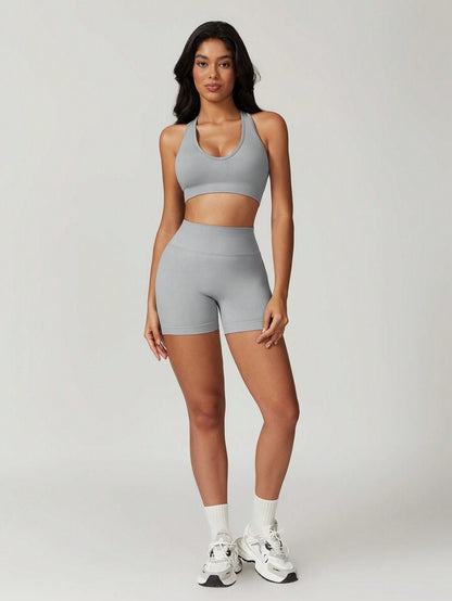 Giselle Light Gray Sports Bra + Short Set