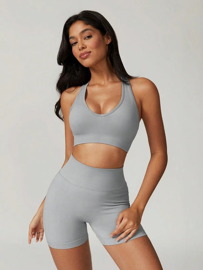 Giselle Light Gray Sports Bra + Short Set