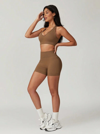 Giselle Coco Brown Sports Bra + Short Set