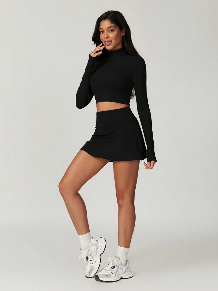 Irene Black Zip-up + Skort Set