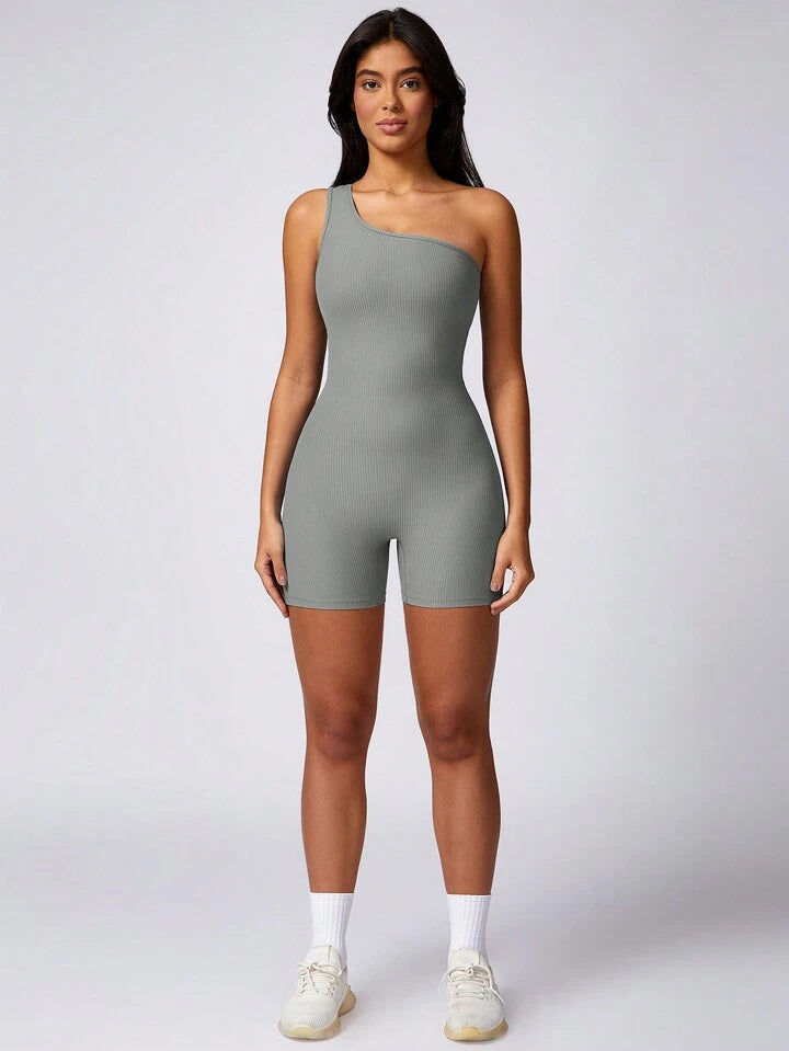 Skynniao Single Shoulder Brown Active Romper