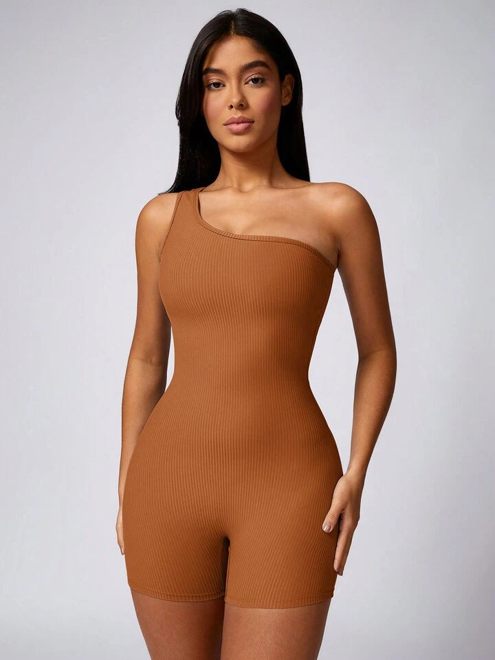 Skynniao Single Shoulder Brown Active Romper