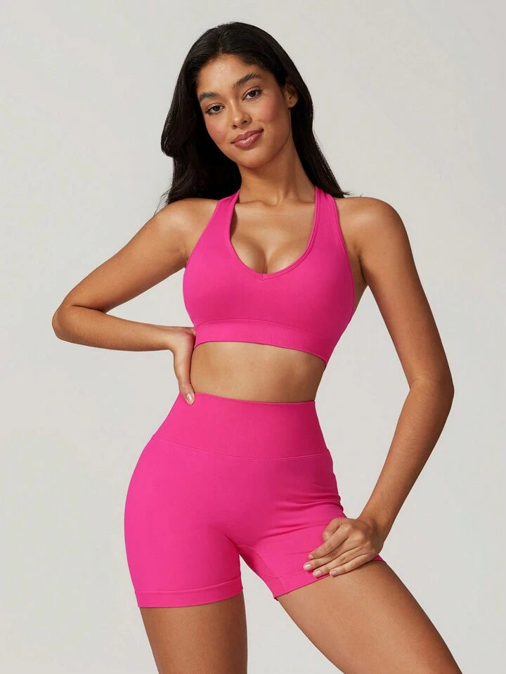 Giselle Hot Pink Sports Bra + Short Set