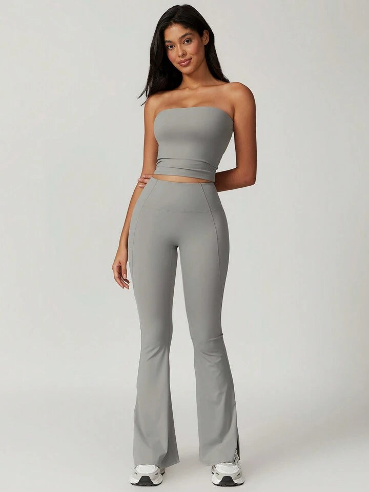 Aurora Gray Tube Top + Flare Legging Set