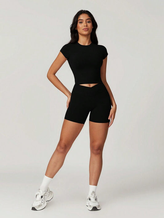 Cincinnati Black Cropped Tee + V-Shorts