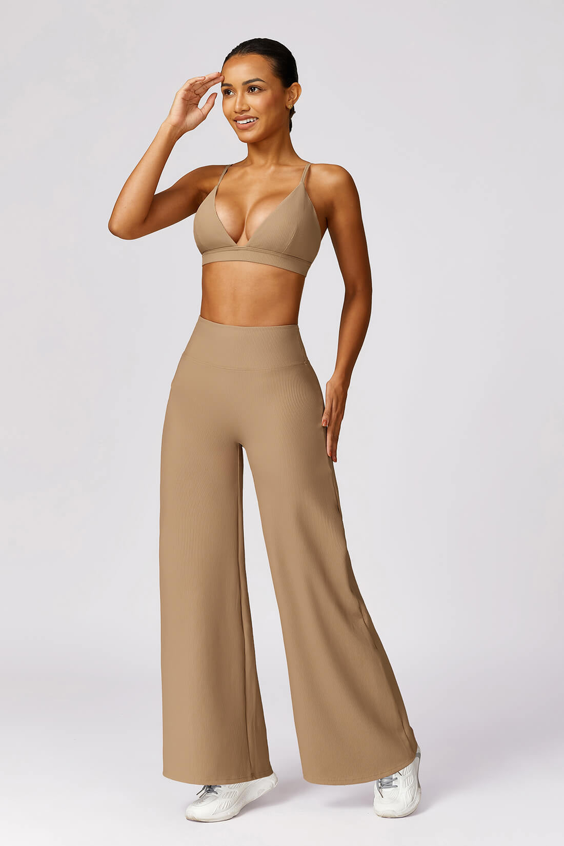 Deep V Beige Backless Set