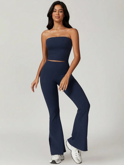 Aurora Navy Blue Tube Top + Flare Legging Set