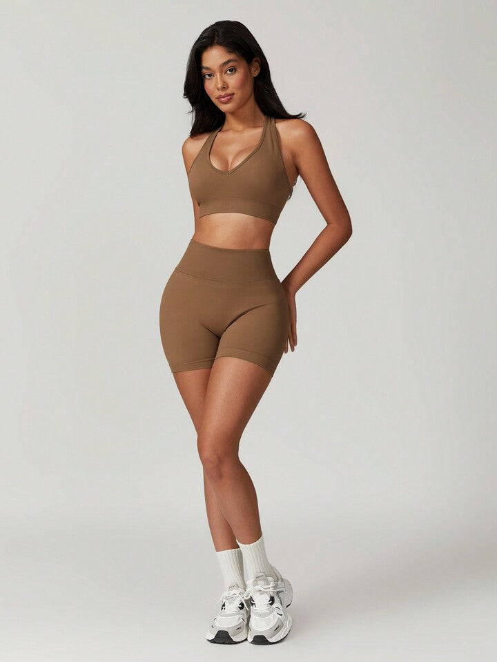 Giselle Coco Brown Sports Bra + Short Set