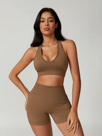 Giselle Coco Brown Sports Bra + Short Set